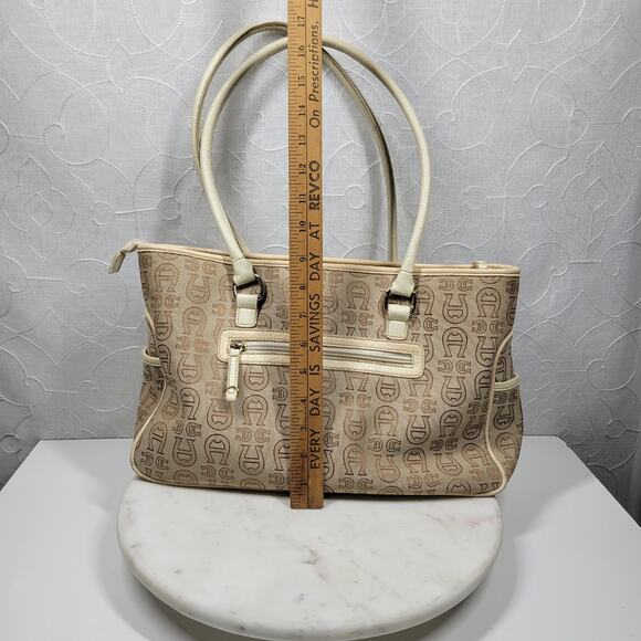 Vintage Etienne Aigner Monogram Logo Tote Shoulder Bag Large Office Pockets - Picture 16 of 16